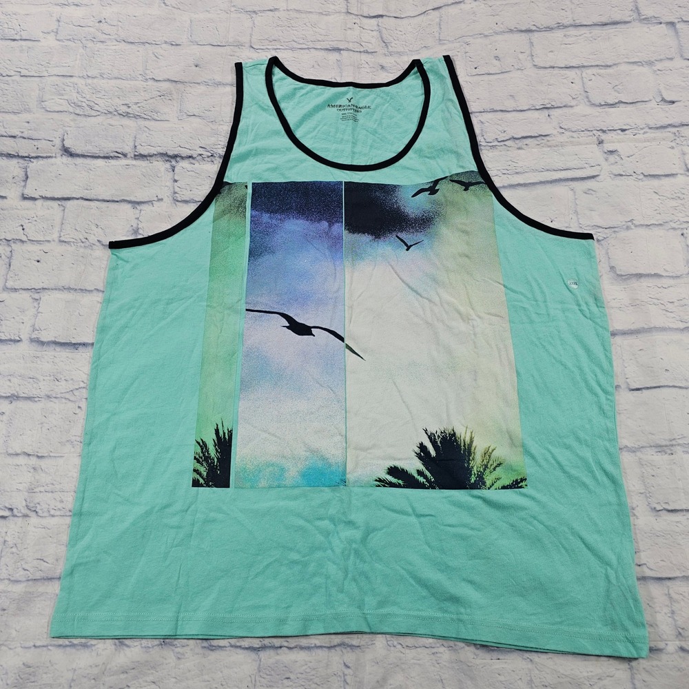 American Eagle Tank Top Men XXXL Mint Green Graphic Tropical Beach Summer Bird